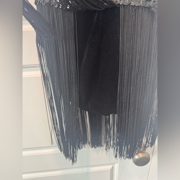 Dansco Dance Costume Black Velvet Blue Sparkle Tassel Skirt Womens Small Medium - Picture 8 of 9